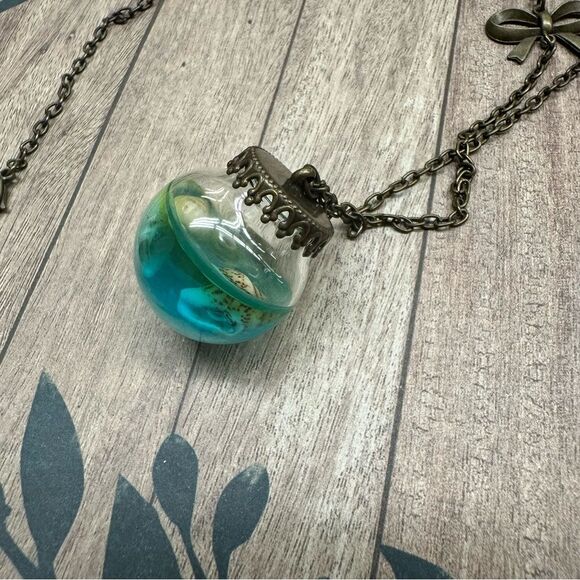 Glass Resin Beach Bowl Bronze Tone Necklace 34 In B2 - Picture 3 of 3